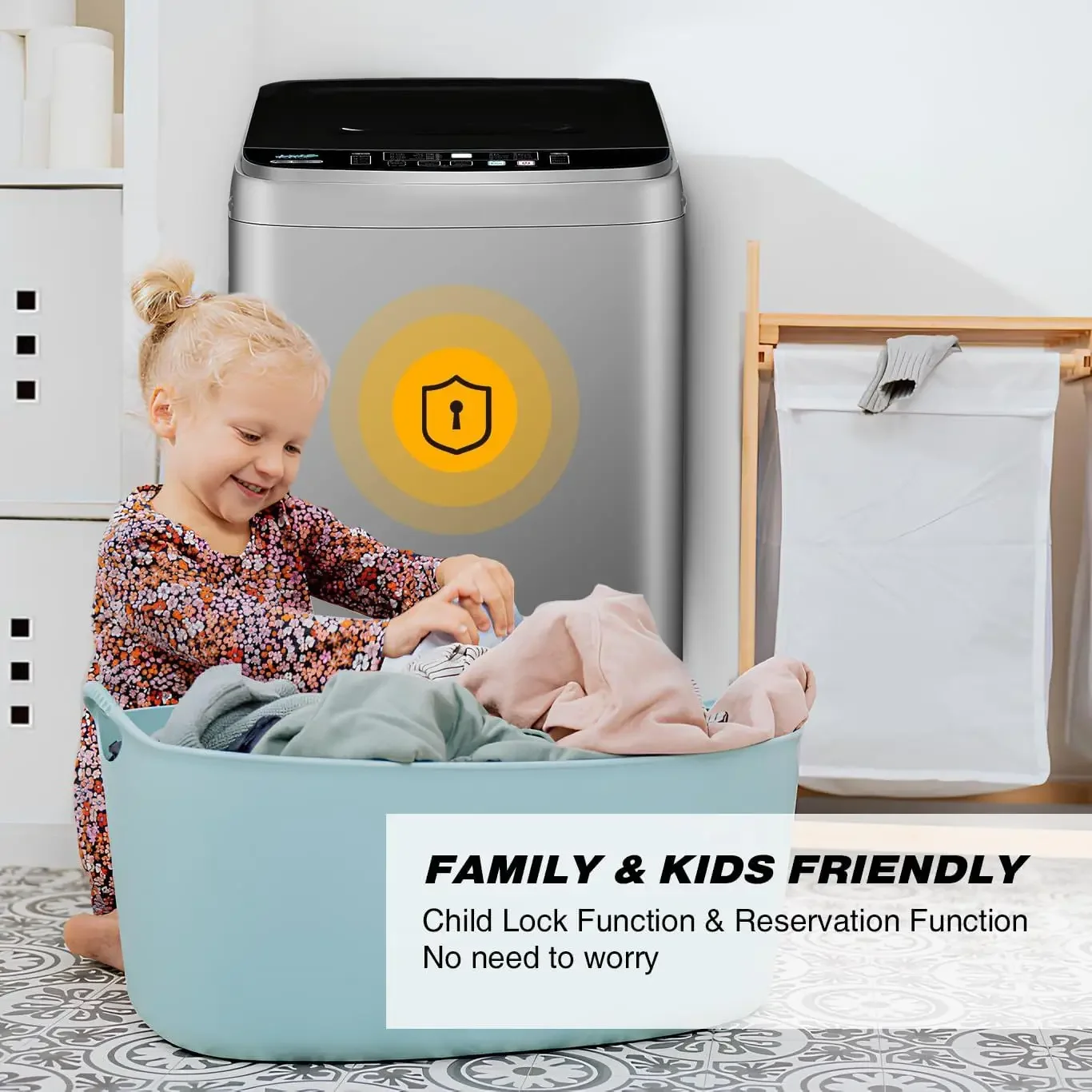Washing Machine, 25 LBS Full Automatic Portable Washing Machine with 8 Water Levels and 10 Programs Laundry Drain Pump, Grey Low 5
