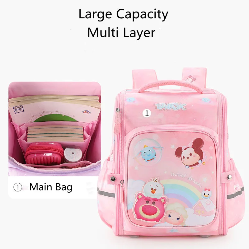 2023 Disney New School Bags For Girls Grade 1-3 Tsum Primary Student Shoulder Orthopedic Backpack Large Capacity Gifts Mochila