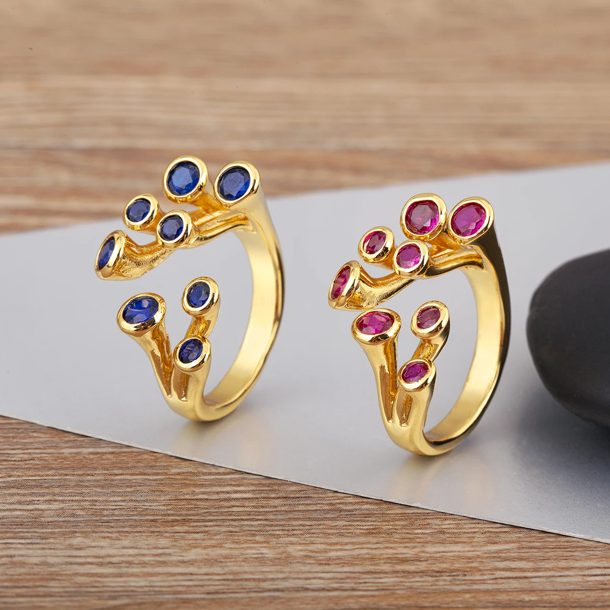 AIBEF 4 Colors Inlaid Colorful Zircon Open Rings Adjustable For Female Male Irregular Design Crystal Finger Jewelry Gift 2