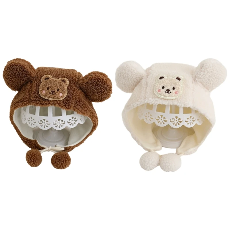 

N80C детская шапка с защитой ушей, зимняя шапка-бини с медвежонком, регулируемый ремешок на подбородке для мальчиков и девочек,