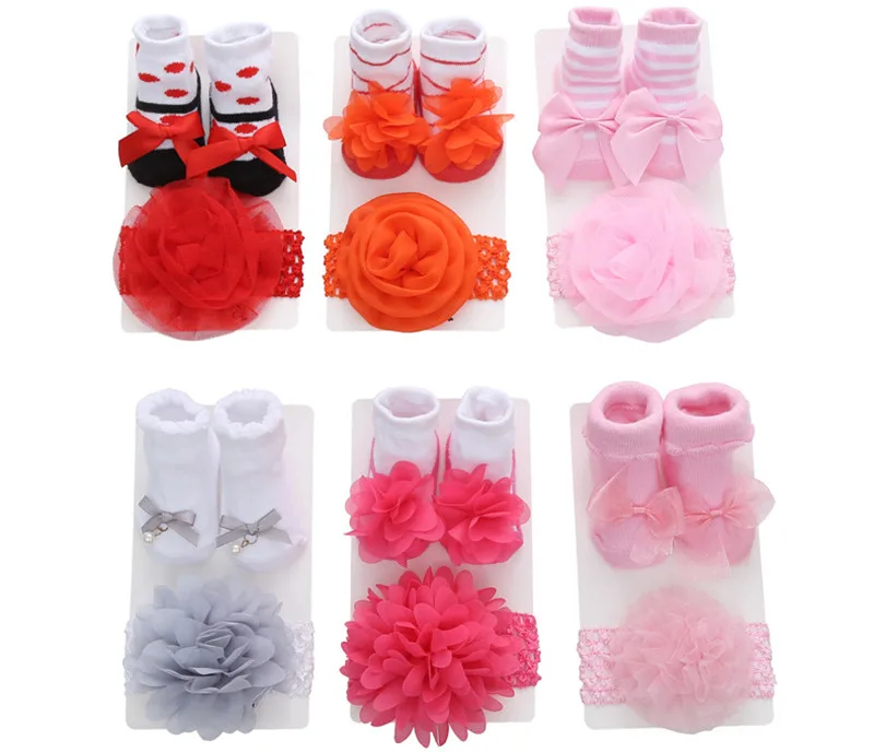 

Wholesale Toddler Baby Headband Socks Pack Set for Girls Flower Bow Princess Gift Infant Newborn Bebe Headwear Socks 0-12 Months