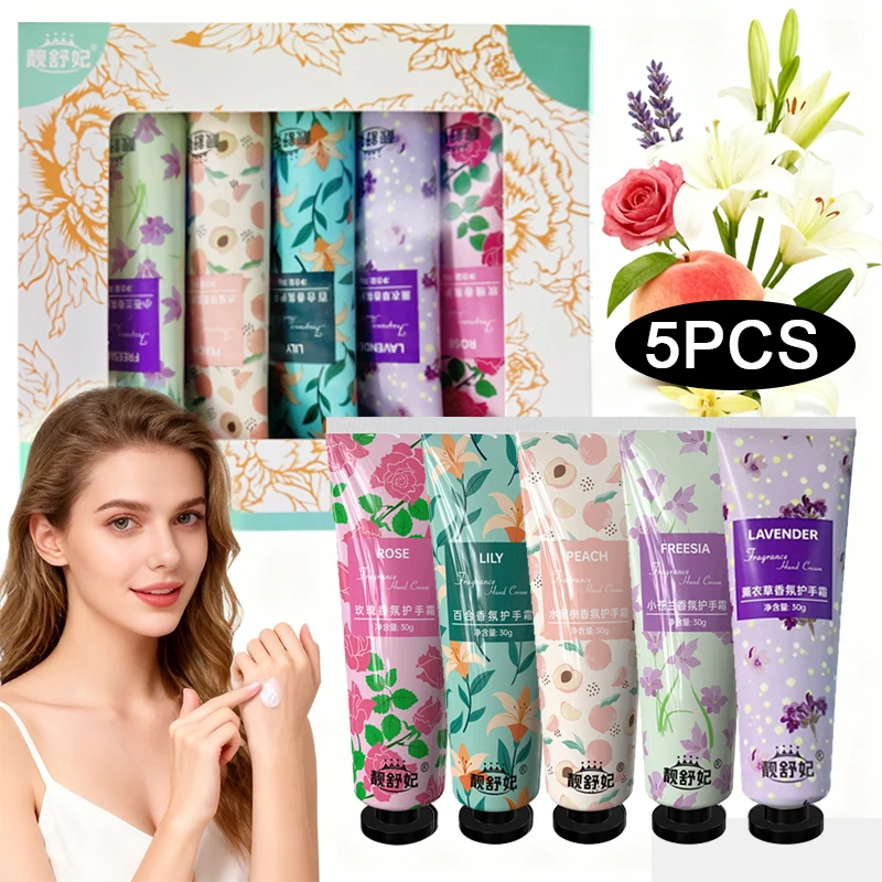 5PCS hand cream with hand gift set, fruit and floral cream with 5 different flavors to choose from, moisturize