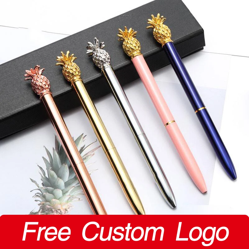 Creative Pineapple Metal Ballpoint Pen Custom LOGO Advertising Gift Pen Office Supplies Students Korean Stationery Cute Pens for creative for cat paw book ends stand metal bookends non skid sturdy for students store books files magazines newspap