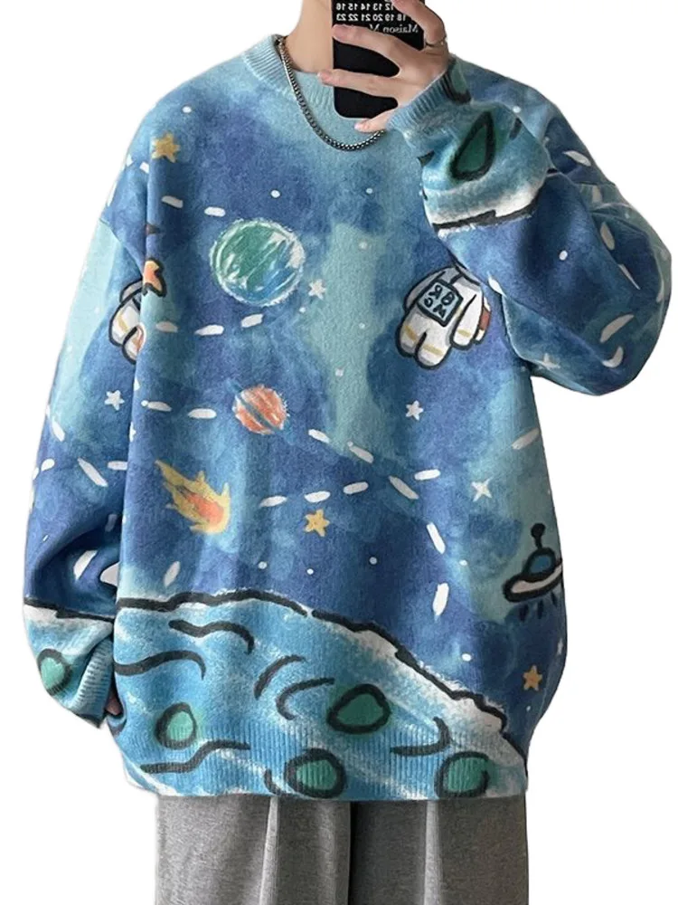 

Autumn Men Space Vintage Warm Tie Dye Knitwear Pullover Male Korean Fashion Christmas Sweater Men Women Casual Harajuku Clothes