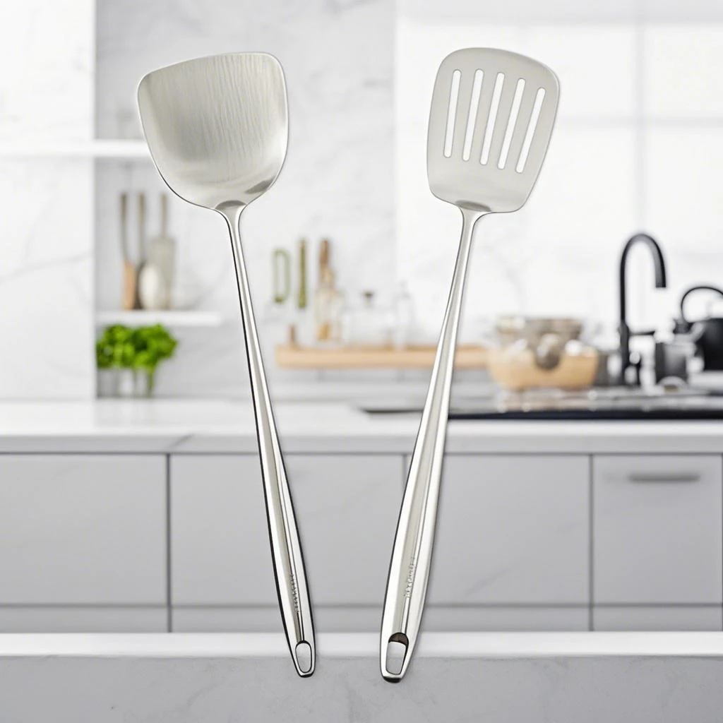 Premium Stainless Steel Kitchen Utensil Set - Wok Spatula, Ladle, Skimmer Spoon, and Slotted Turner