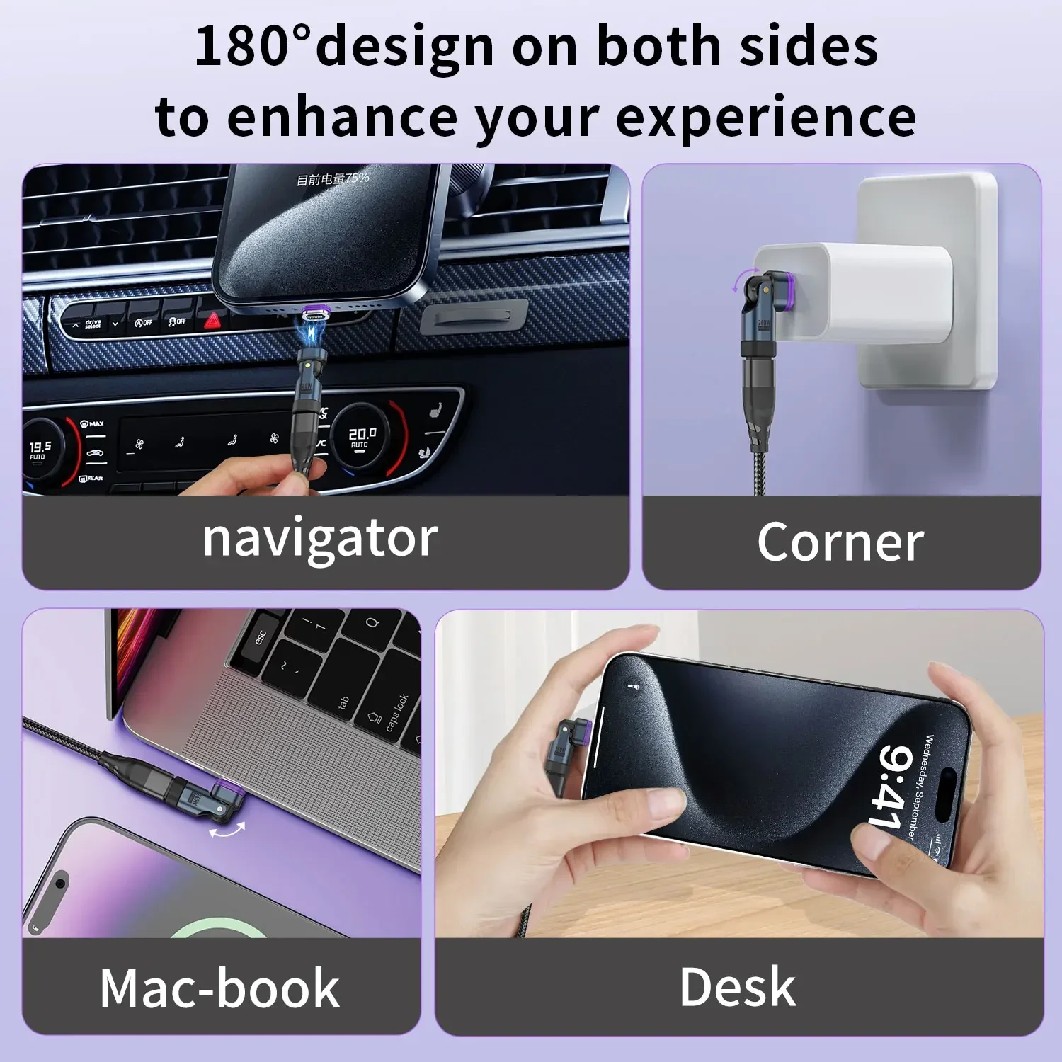 3 IN 1 240W USB-C to Type-C Adapter 180&deg; Rotation Magnetic Fast Charging Type C Female Converter For Macbook Pro iPhone 16 15 usb hub wifi adapter usb to hdmi adapter bluetooth usb adapter usb isolator