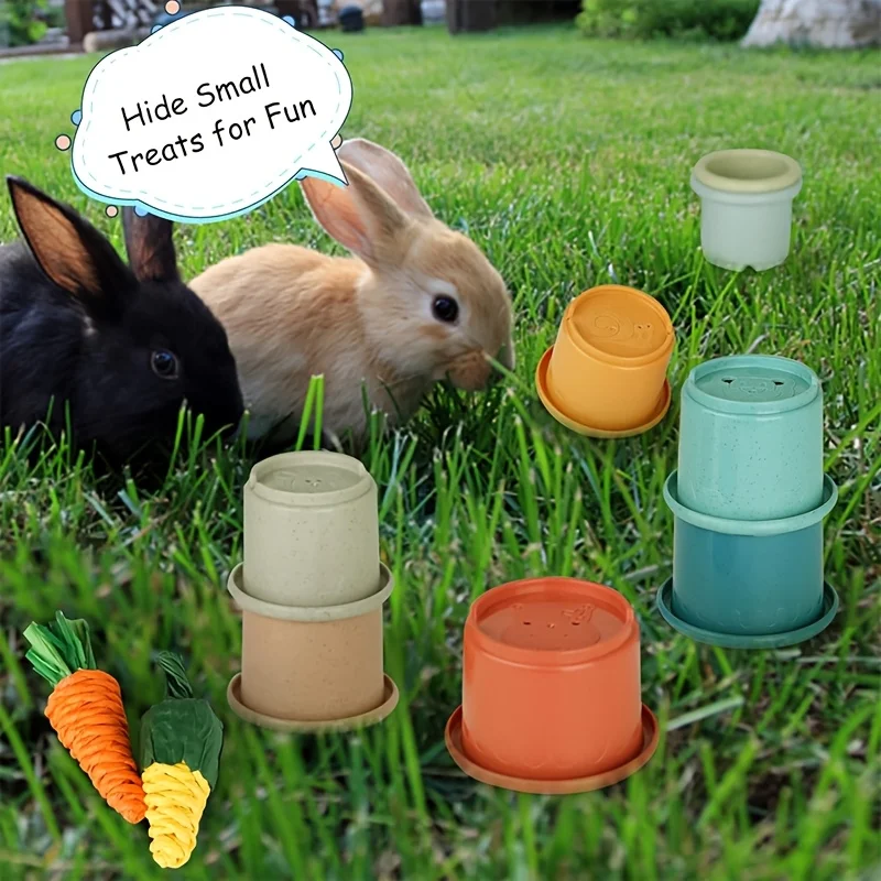 4pc Small Animal Stacking Cup Toy for Rabbits Hamsters Guinea Pigs,Hide Treat Dispenser,Nest Building Playset,Small Pet Supplies
