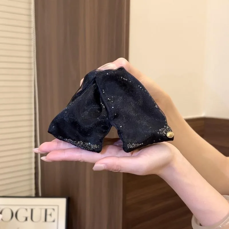 13cm Black/rhinestone gold label clip