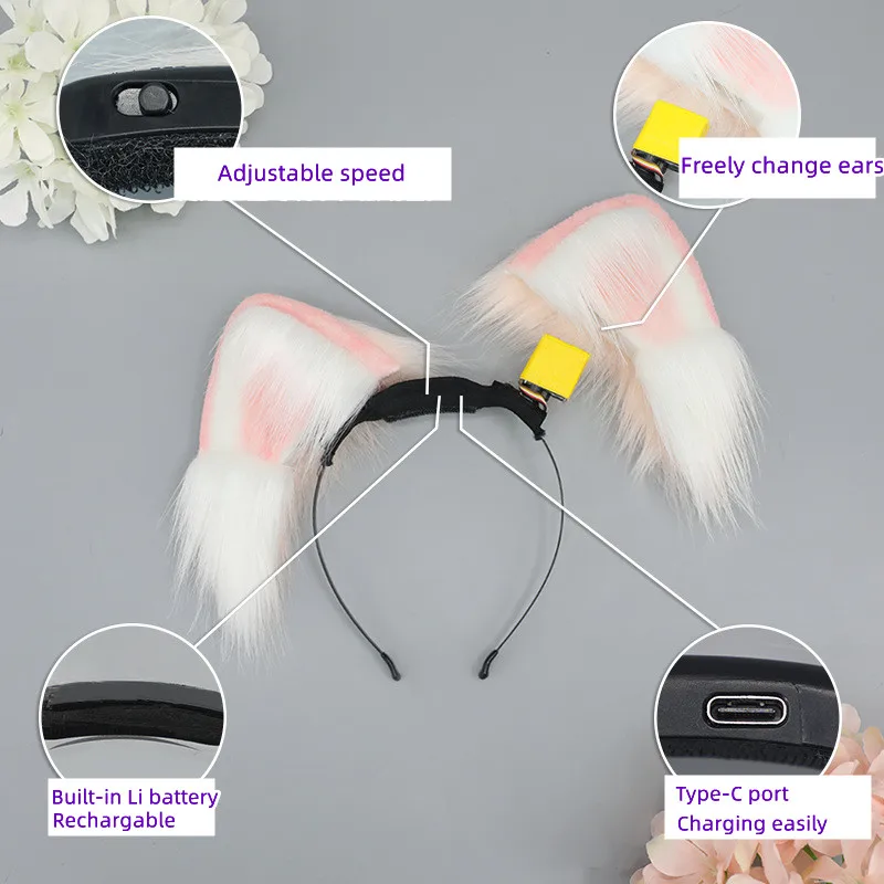 Wiederauf ladbare elektrische bewegliche Katze Ohr Haarband Mädchen Geschenk Cosplay Requisiten Karneval Halloween Club Maskerade Party Kopf bedeckung – Detail 4