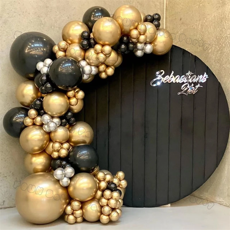 RUBFAC Kit De Arco De Guirnalda De Globos Negros Y Dorados, Globos Negros Y Blancos Y Dorados Para Decoración De Fiesta De Cumpleaños De Graduación De Halloween, Fiesta De Cumpleaños