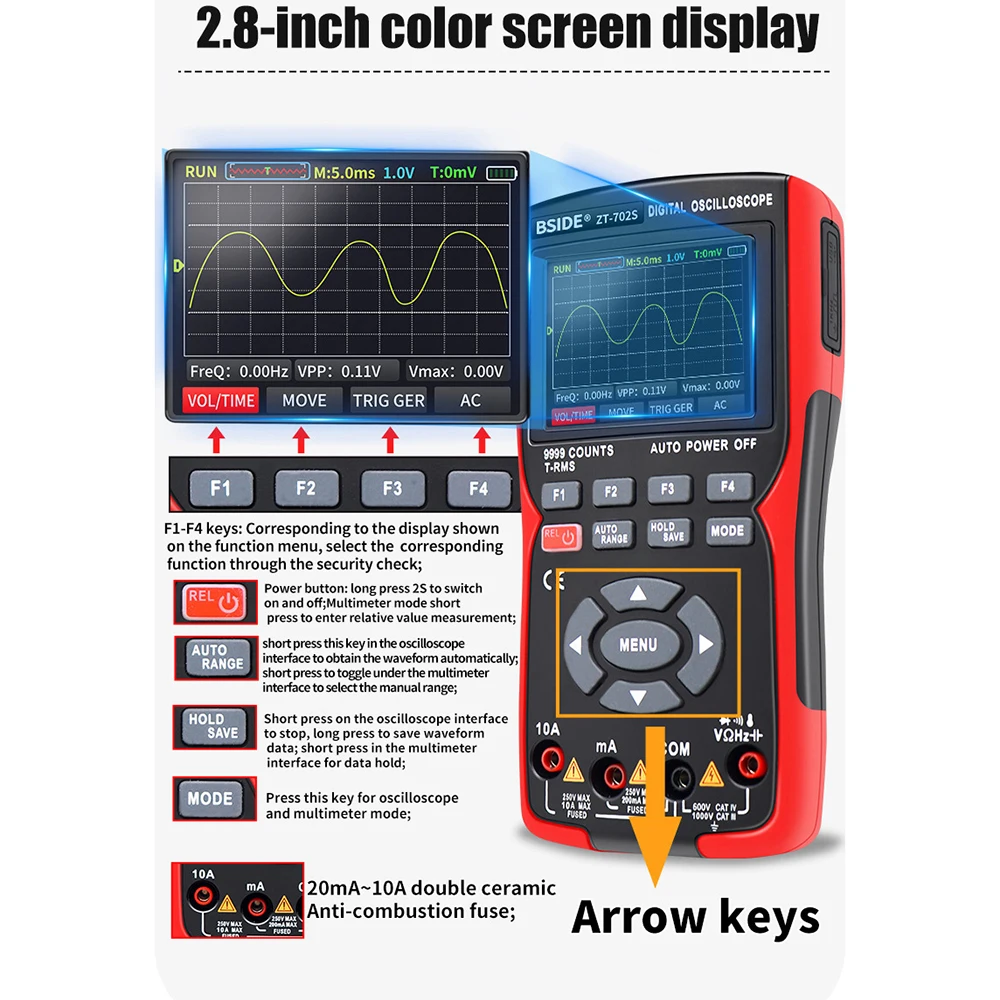 

ZT-702S Digital Multimeter Oscilloscope Electrician Tester Voltmeter Current Meter Automotive Test Repair Oscilloscope