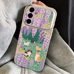 Wisteria Blossom Phone Case with Lanyard - Elegant Kitten Design Back Cover for Galaxy S23 Ultra (AK35)