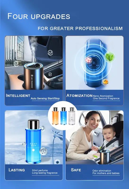 Car Perfume Diffuser Smart Car Air Diffusers Adjustable Concentration 50ml Essential Oil Diffuser Rechargeable Car Fragrance - Image 3