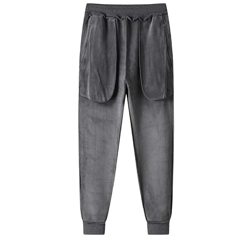 2024 Winter Zip Pockets Thicken Fleece Sweatpants Men Joggers Black Grey Down Cotton Warm Pants Male Water Proof Thermal Trouser
