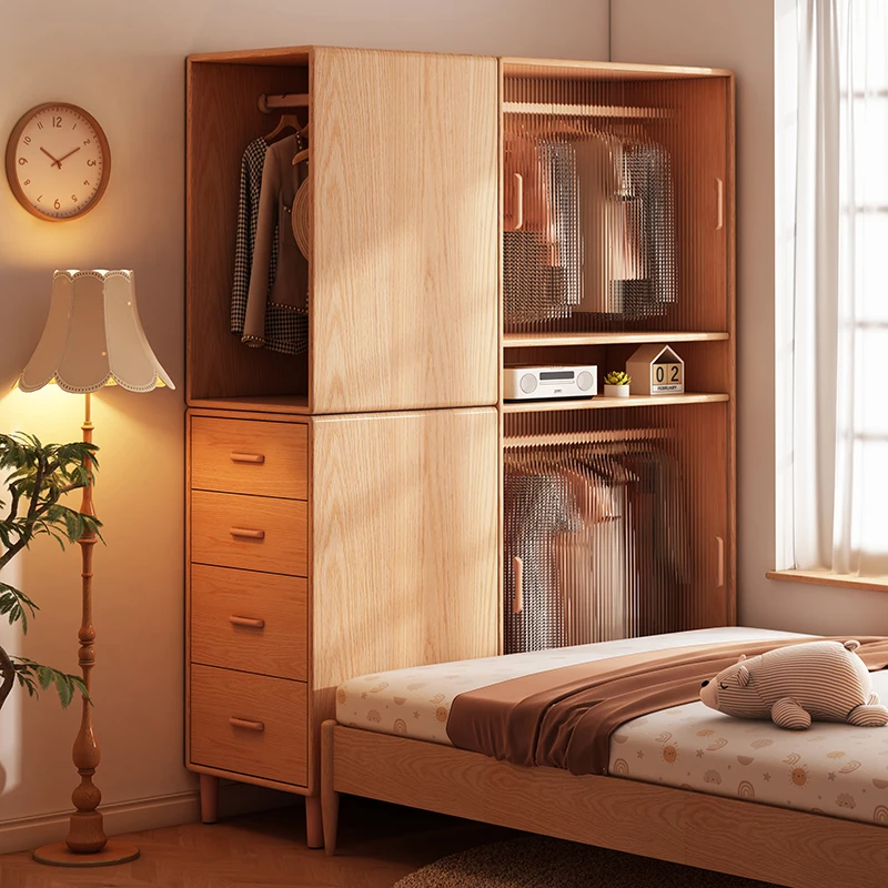 Pure solid wood bed end crevice wardrobe full hanging ultra-thin sliding door