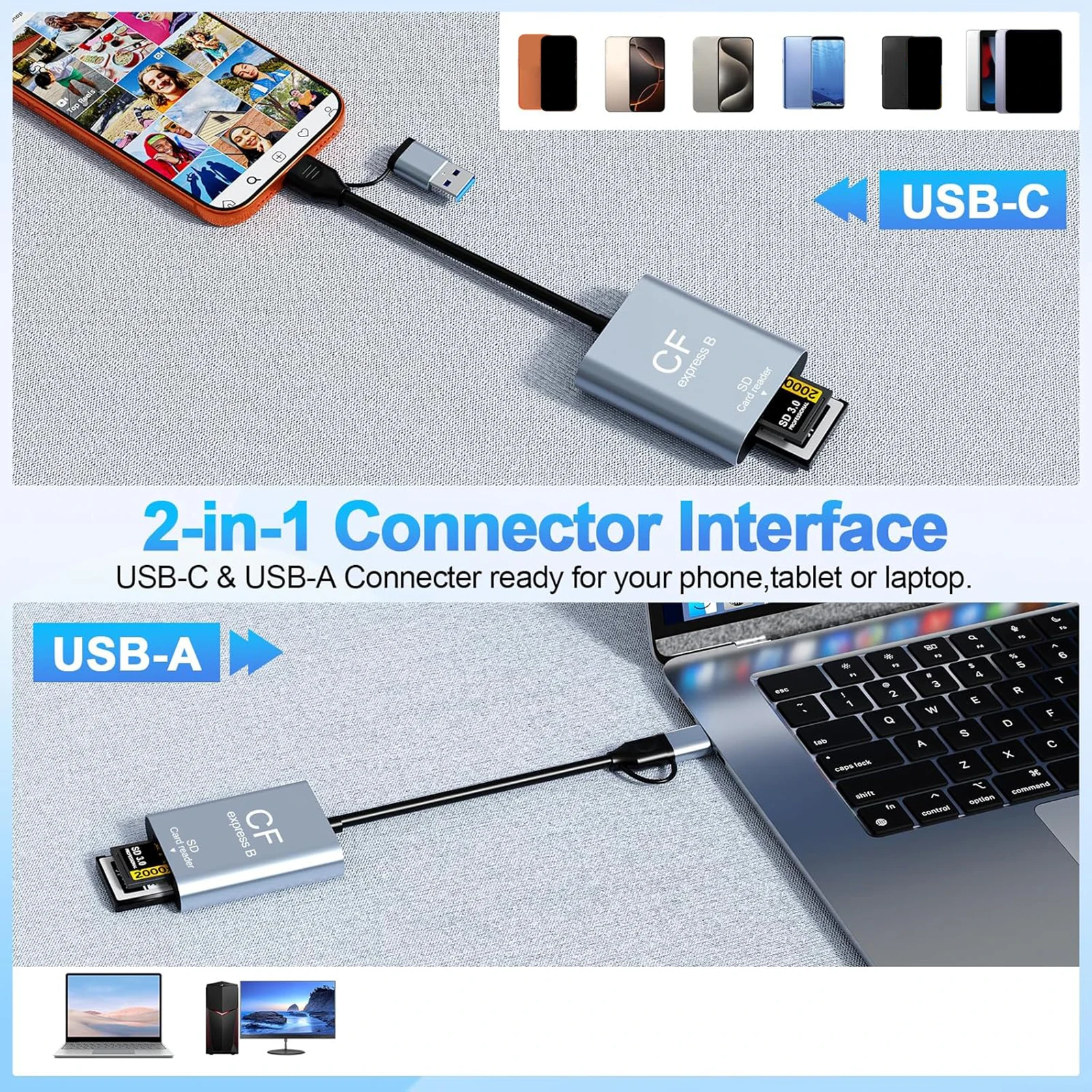 CFexpress Type B 카드 리더기 USB3.2 Gen2 10Gbps 카드 리더 어댑터 플러그 앤 플레이 전송 속도 Windows용 CFexpress 리더기