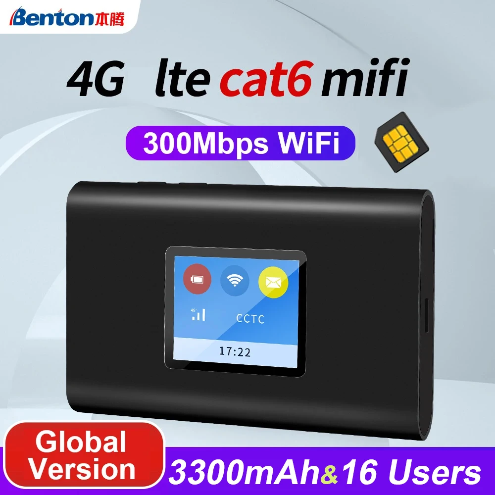 Benton 4G Cat6 Unlock Portable Lte Router Wireless Router 300Mbps Outdoor Pocket Hotspot WiFi With Sim Card Slot Mobile MiFi