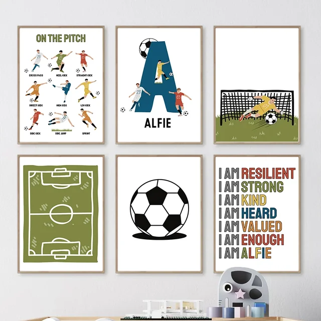 Football Pitch Goalkeeper Sports Quotes Customised Wall Art Posters Prints Nordic Canvas Painting Cartoon Pictures For Kids Room