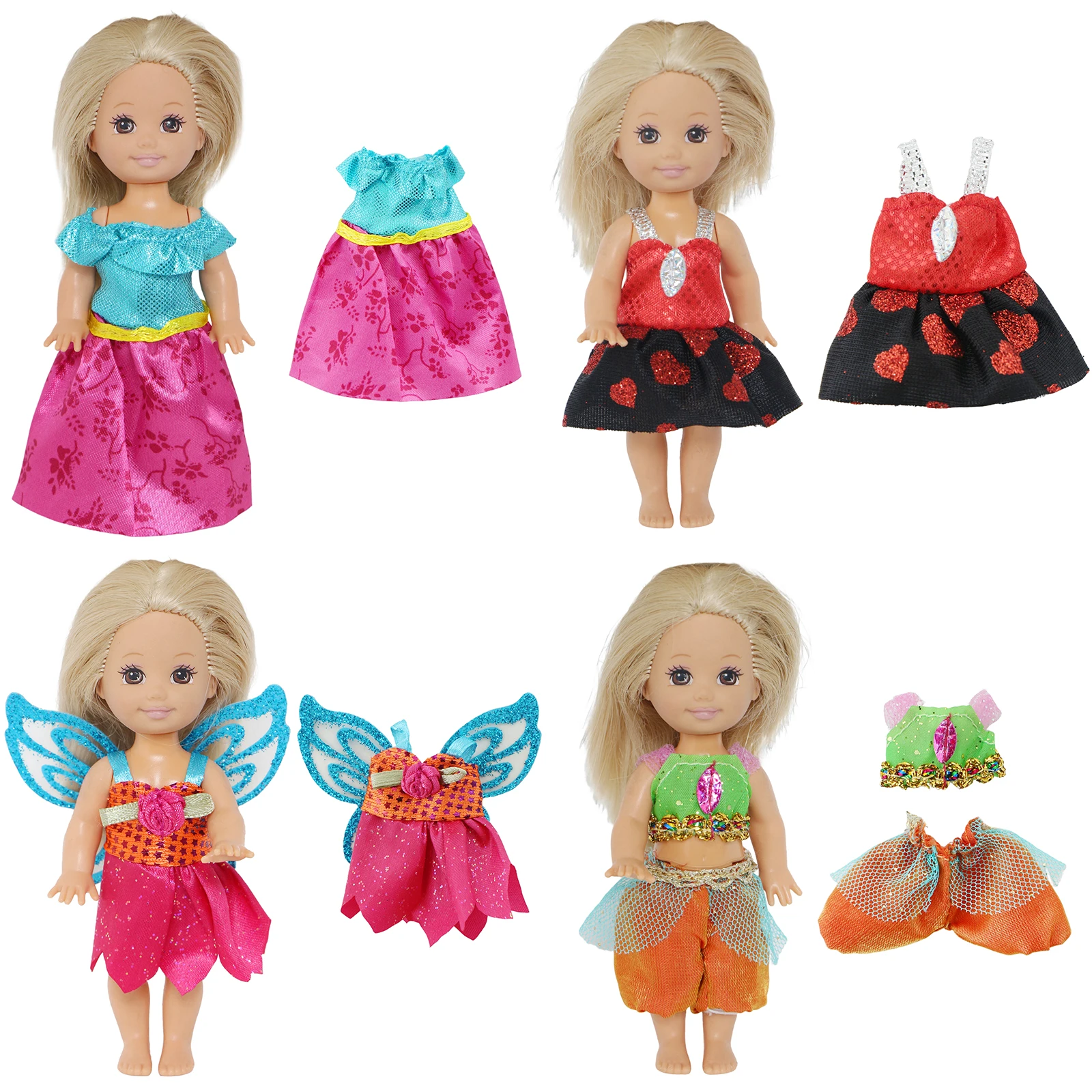 Mini Outfit Handmade Doll Dress Tops Pants Skirt Daily Casual Wear Accessories Clothes for 4 Inch 10cm Doll 4 Set