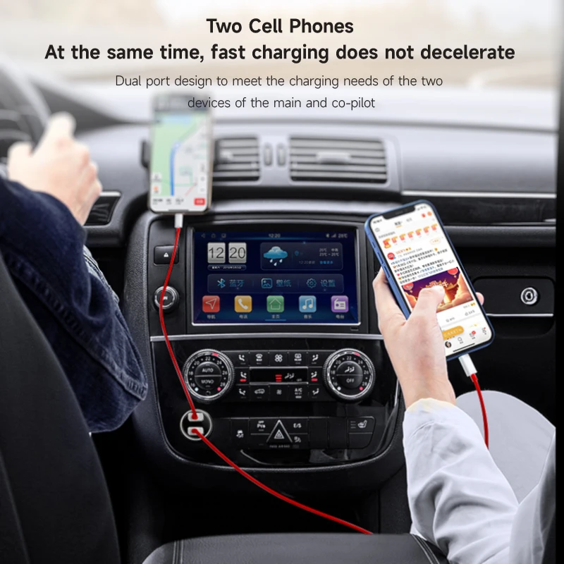 Dual USB Car Charger 65W with Warp and Dash Fast Charging Cable