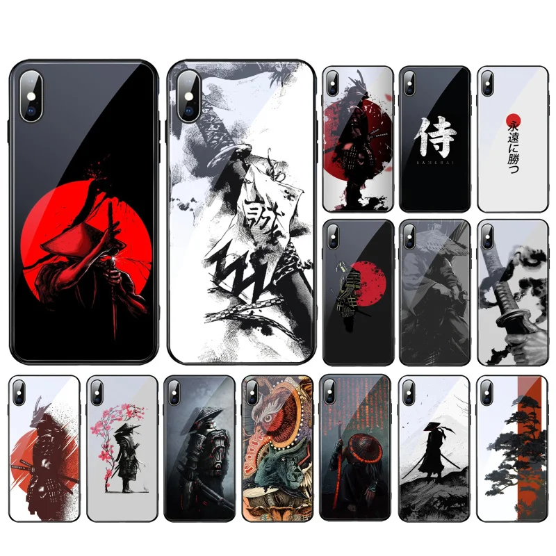 

Japanese samurai style Glass phone case For Samsung Galaxy S23 S22 S21 S20 Ultra S20 S22 S21 S20FE A52 A33 A13 A32