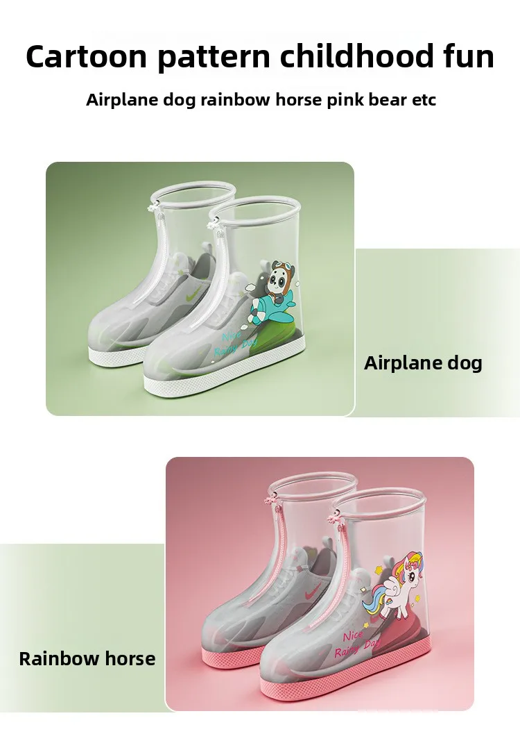 Verschleißfester Anti-Rutsch-Schuhüberzug für Kinder mit Cartoon-Motiv, wasserdicht, verdickter Zwischensohle-Regenschuhüberzug für Kinder, äußerlich getragen – Detail 10