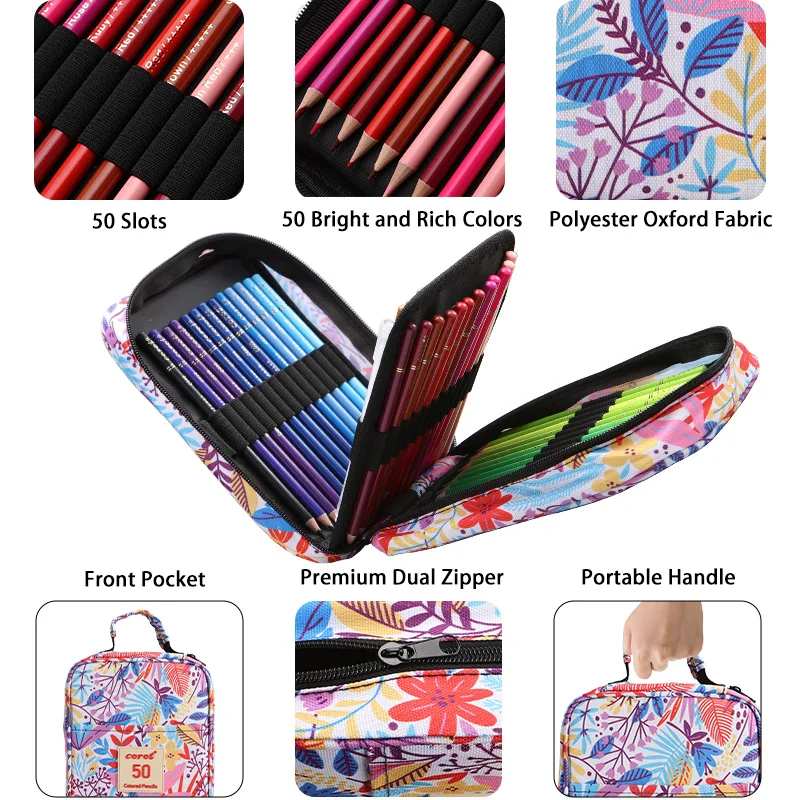 성인 색칠, 금속 코어 연필, 그리기, 쓰기, 색칠, 성인을위한 장식을위한 50pcs 컬러 연필 세트