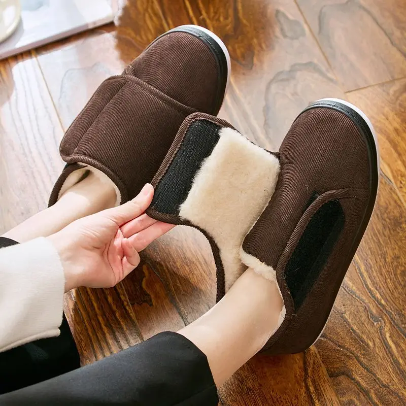 

Big Open Mouth Granny Granpa Cotton Shoes Plus Size Cold-resistant Winter Thick Fur Old Women Men Shoes 48-49 Plush Slippers