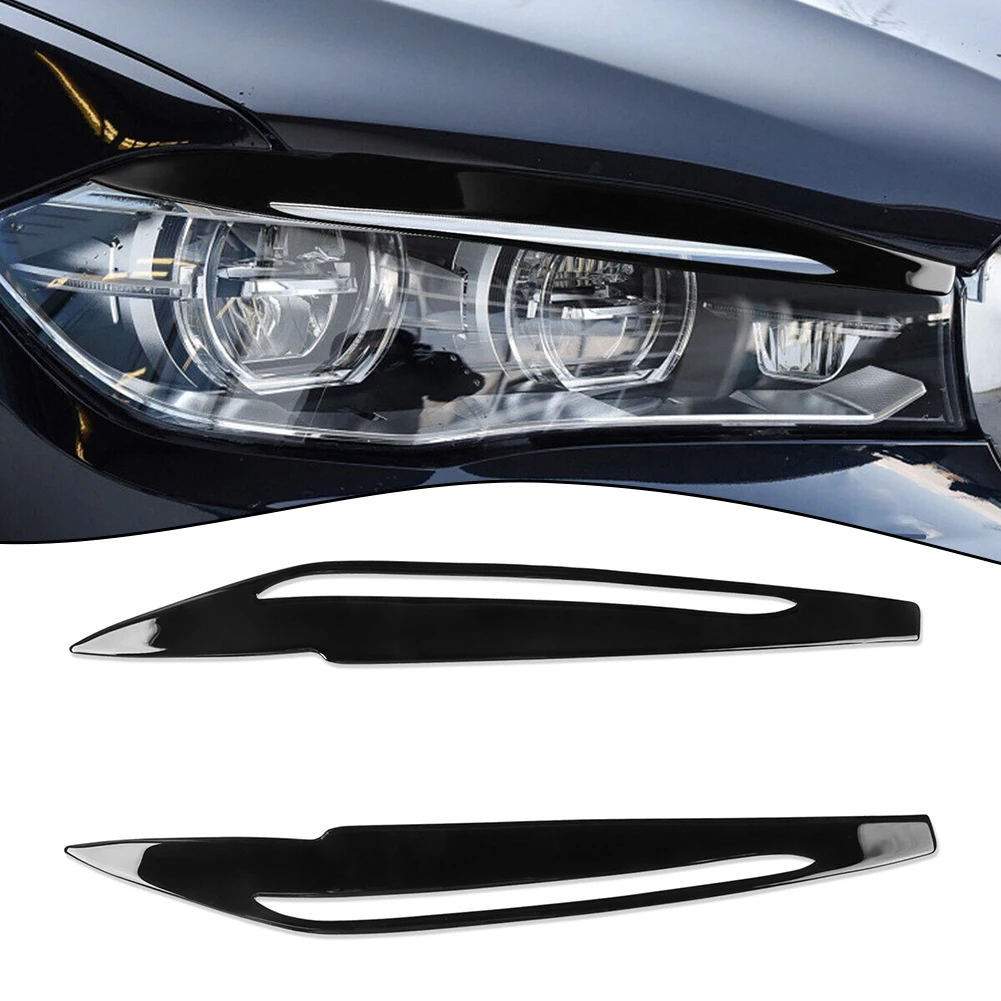 2pcs/set Black Headlight Eyelid Cover Eyebrows Trim For BMW F15 2014-2018 Replacement Auto Accessories carbon fiber headlights eyebrows eyelids for bmw f30 front headlamp eyebrows 3 series 2013 2014 2015 refitting accessories