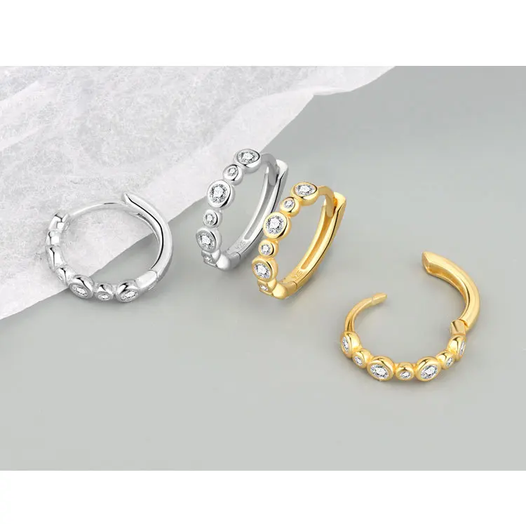 small trendy earrings LIVVY Silver Color Korean Stylish Round Zircon Link Hoop Earrings Women Simple Fashion High Quality Exquisite Jewelry trendy metal earrings
