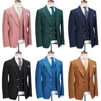 Cenne Des Graoom New Men Suits Slim Fit 3 Pieces Set Gold Button Solid Jacket Vest Pants Wedding Elegant Dress Formal Casual 999
