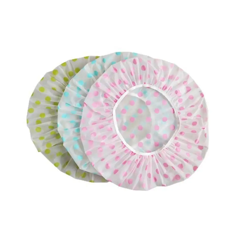 1pcs Thickened Waterproof Shower Cap Women Plastic Dot Print Bath Hat Disposable Shower Colorful Cap For Hair Salon 2
