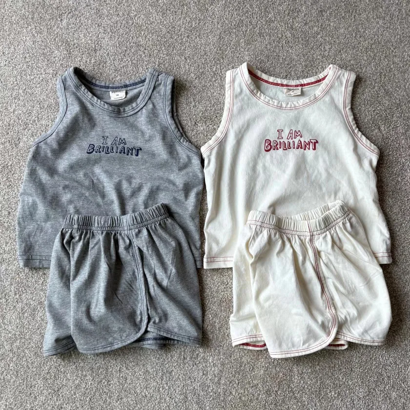 2025 Summer New Baby Sleeveless Clothes Set Infant Girl Cotton Letter Print Vest + Shorts 2pcs Suit Toddler Boy Outfits