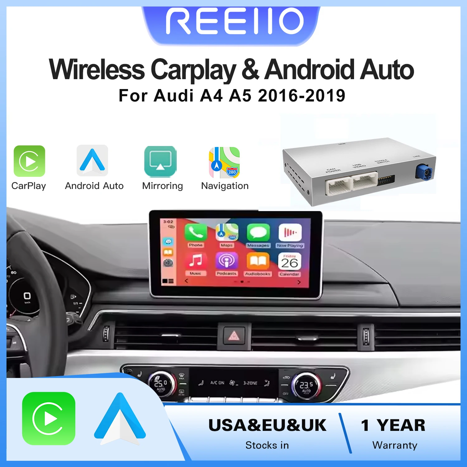 2025 nuevo CarPlay inalámbrico para Audi A4 B9 A5 2016-2018 Android Auto AirPlay cámara de marcha atrás accesorios Multimedia 1