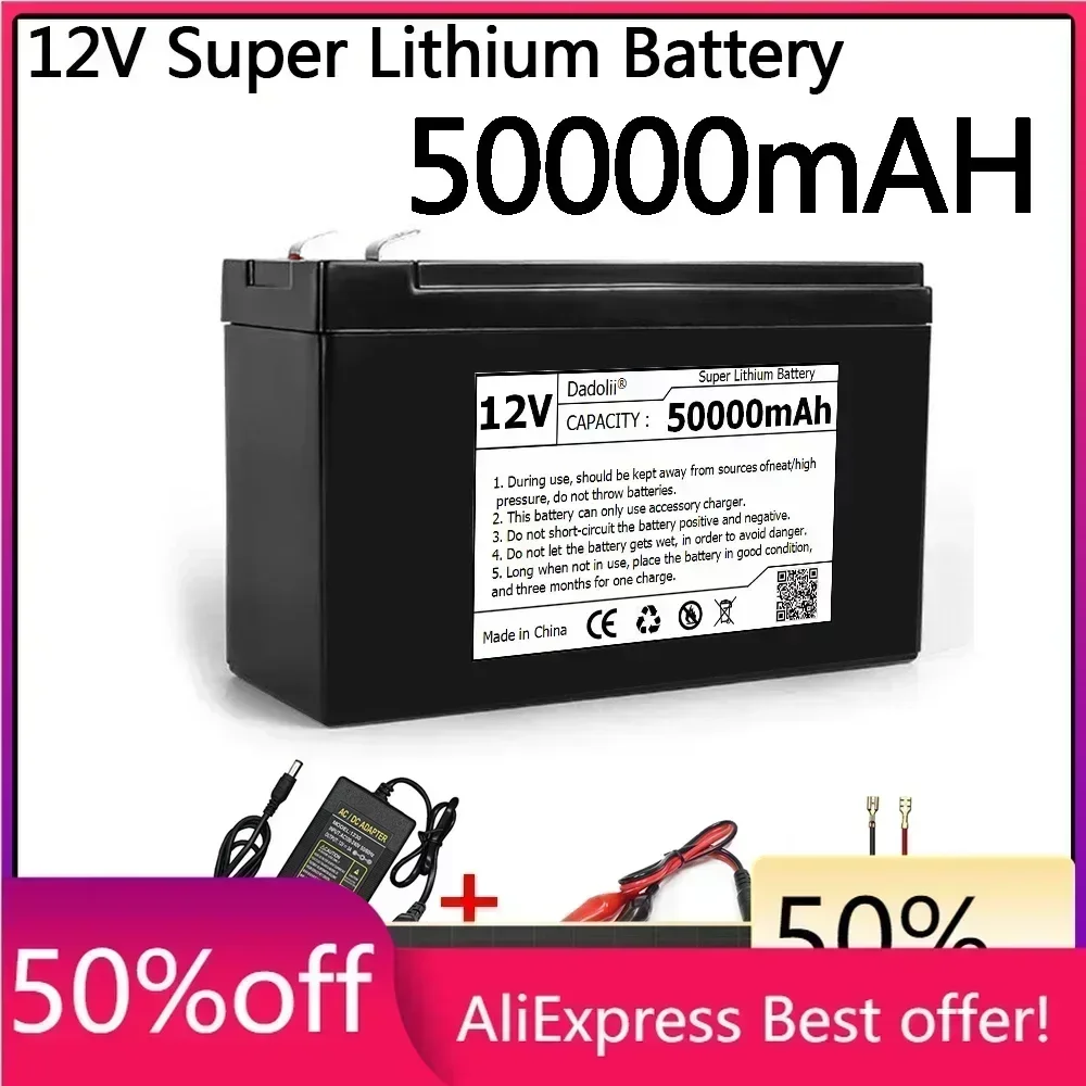 

50Ah 12V Battery 18650 lithium battery pack suitable for solar energy electric vehicle battery power display+12.6V3A charger