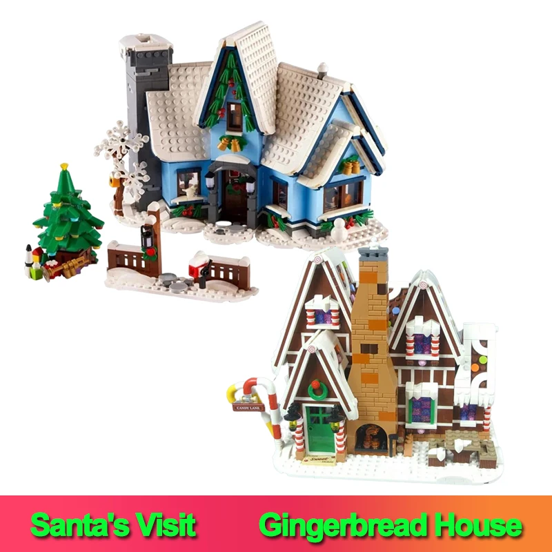 

In Stock Compatiable 10293 10267 Santa’s Visit Gingerbread House Building Blocks Set Bricks DIY Moc Display Christmas Gift Toys