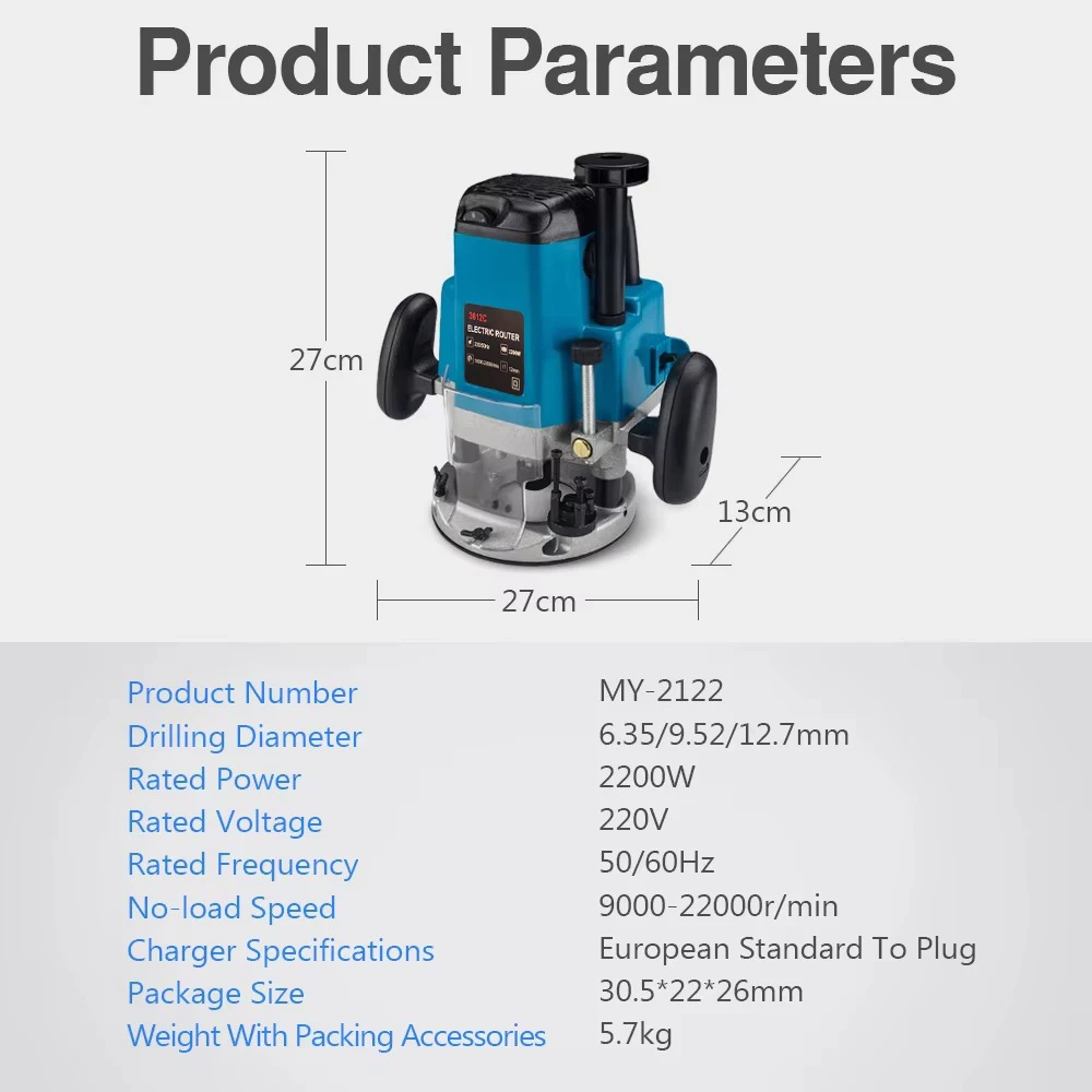 2200W 6 Gears Woodworking Electric Router Trimmer Wood Milling Engraving Slotting Trimming Machine Hand Carving Carpentry Router