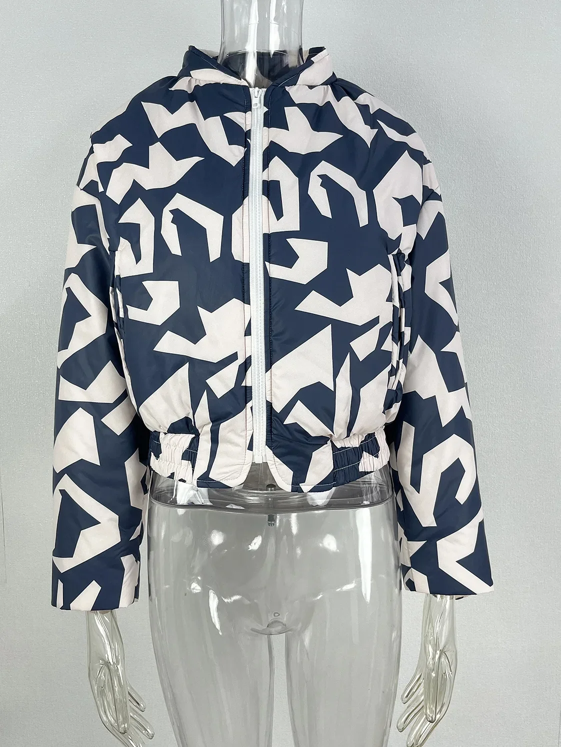Long Sleeve Printed Reversible Short Jackets Women Zipper Baseball Parkas Coat 2023 Autumn Winter Fashion Warm Cotton Tops
