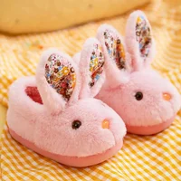 Children Indoor Slippers Winter Warm Cotton Shoes Kids Home Floor Slippers Cartoon Rabbit Anti-slip Boys Girls Plush Footwear 1