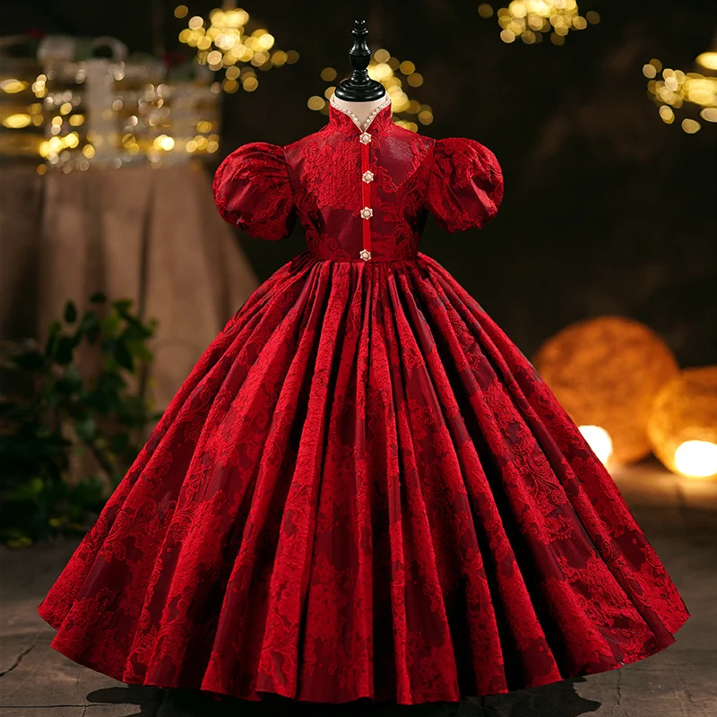 

vintage lace red Christmas dress handmade embroidery princess ball gowns red celebration birthday dress custom