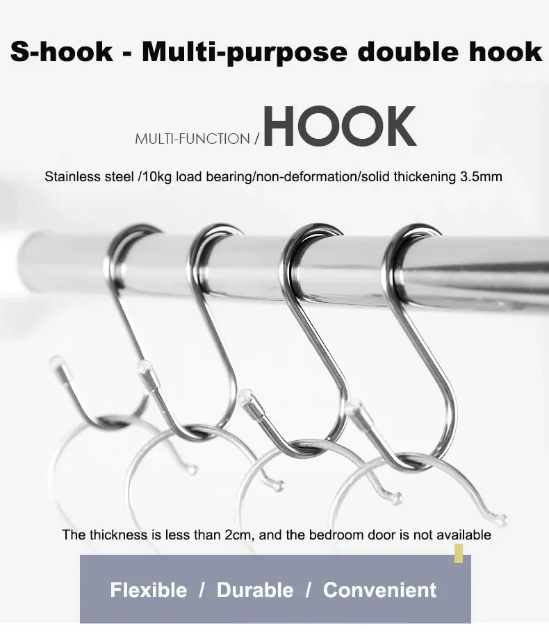 Description Picture 3 of item2PC 304 Stainless Steel Hook Free Punching Double S-Shape Hook Kitchen Bathroom Cabinet Door Back Type Coat Towel Storage Hanger