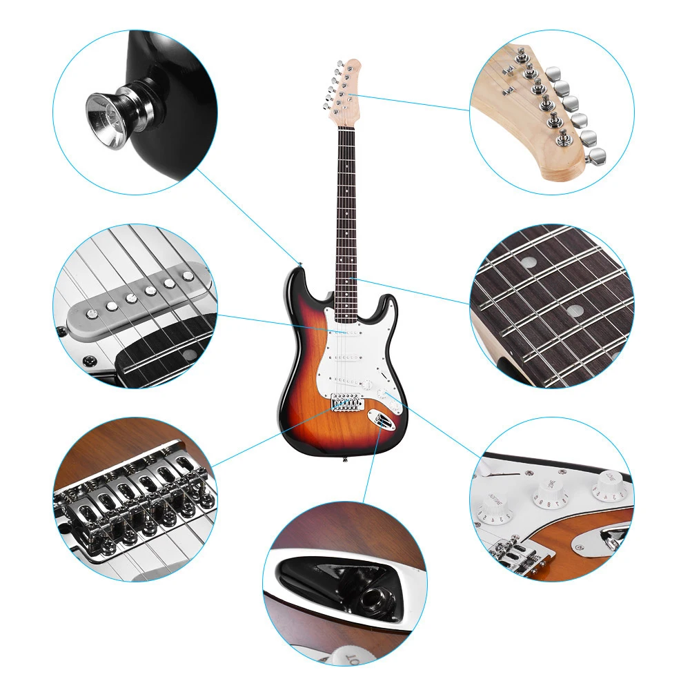 Electric Guitar Solid Wood Paulownia Body Maple Neck 21 Frets 6 String With Speaker Pitch Pipe Guitar Bag Strap Picks Right Hand