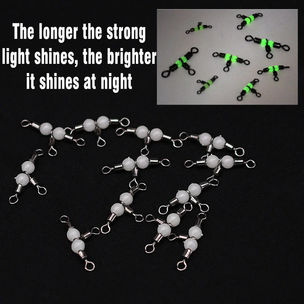 25Pcs Stainless Steel T-Turn 3 Way Fishing Connector Rolling Swivel Fishing Tackle Connector Luminous beads attract fish MNFT