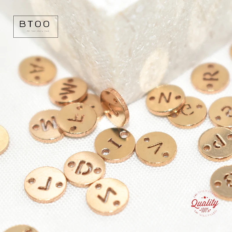 Real 14K Gold Filled 6MM Double Hole Round Letter Charm for Jewelry Making DIY Accessories Necklace Charm Hypoallergenic Jewelry