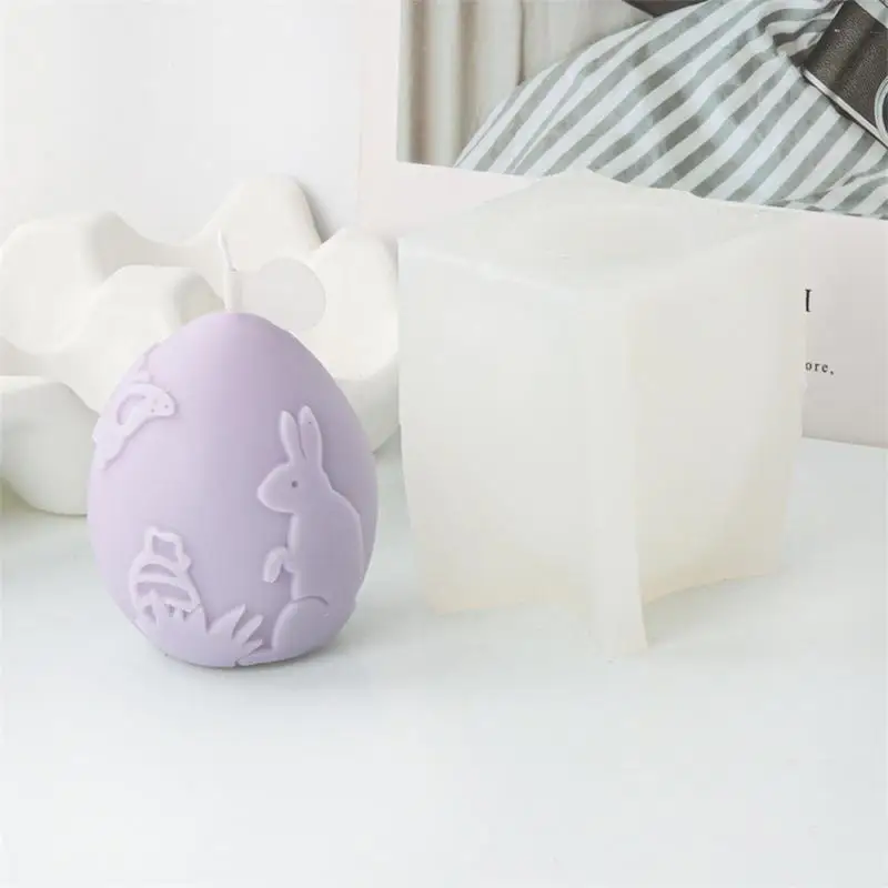 Egg Candle Mold Rabbit Egg Soap Mold Sugar Craft Decorating Tool 3D Embossed Silicone Mould For Candle Making Easter Home Decor