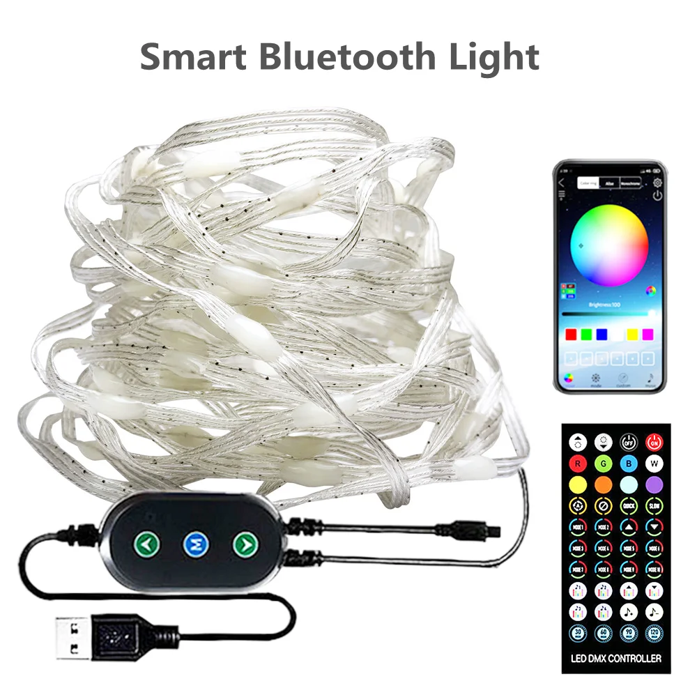 

Умная светодиодная гирлянда WS2812B с Bluetooth и синхронизацией музыки, Сказочная цветная гирлянда мечты, рождественские шторы, украшение на День святого Валентина