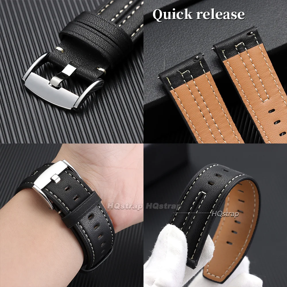 22mm Retro Calfskin Leather Quick Release Watch Strap – Sporty Replacement Band