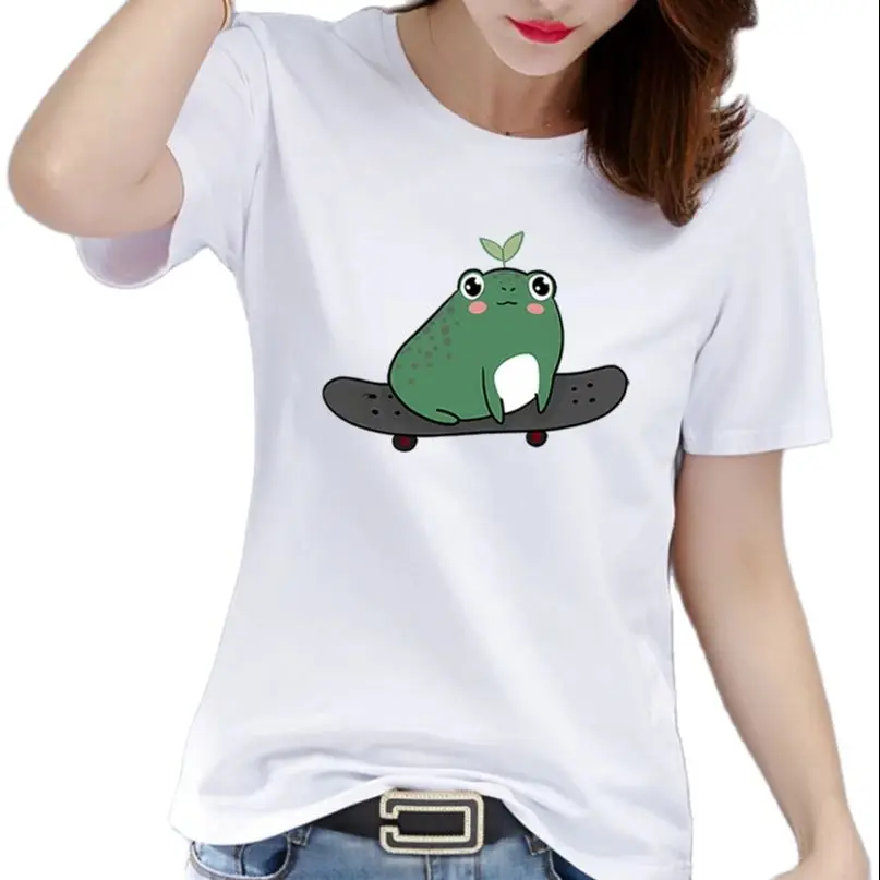 

Cute Little Frog Animation Print Summer Breathable T-shirt Skateboard Women Trend Short-sleeved T Shirt Oversized T Shirt Tops