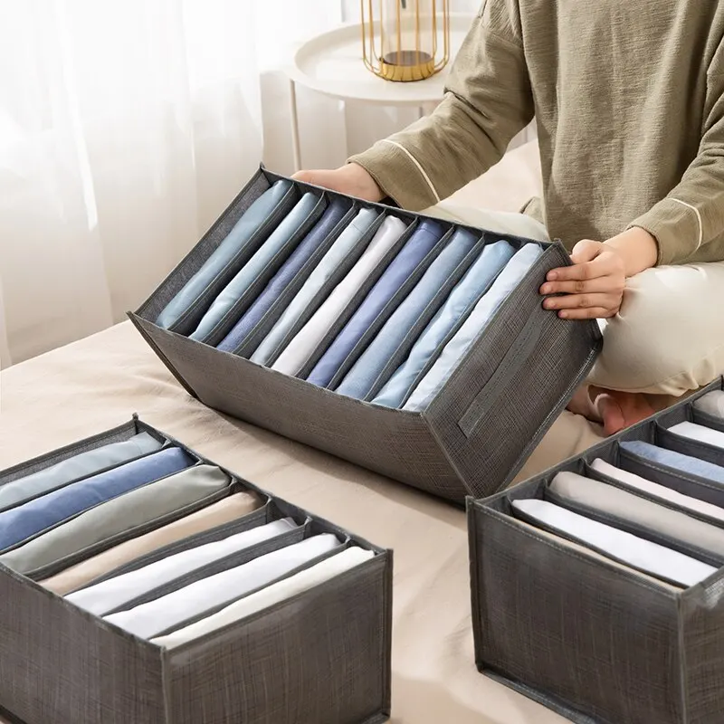 1Pc Grey 9 Grid Storage Box Non Woven Durable Washable Space
