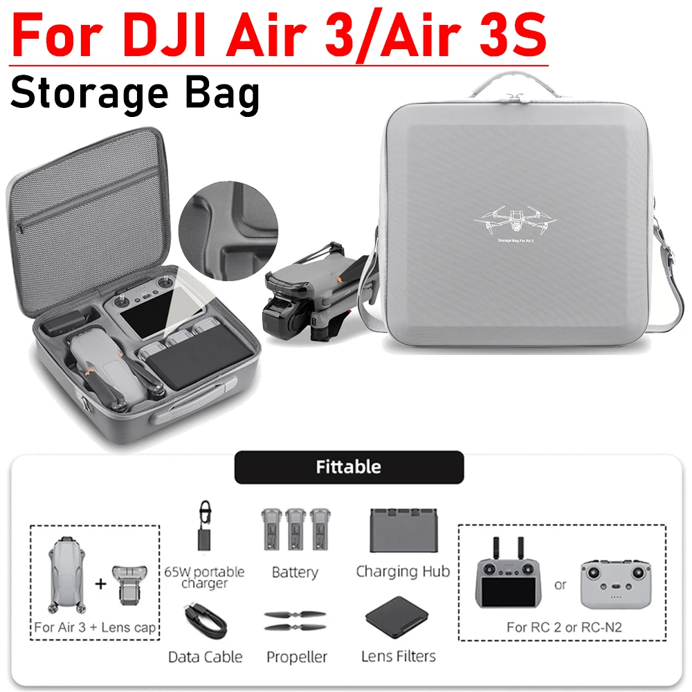 Handheld Carrying Box PU Protective Bag for DJI Air 3/Air 3S Drone Accessories Waterproof Storage Bag with Shoulder Strap